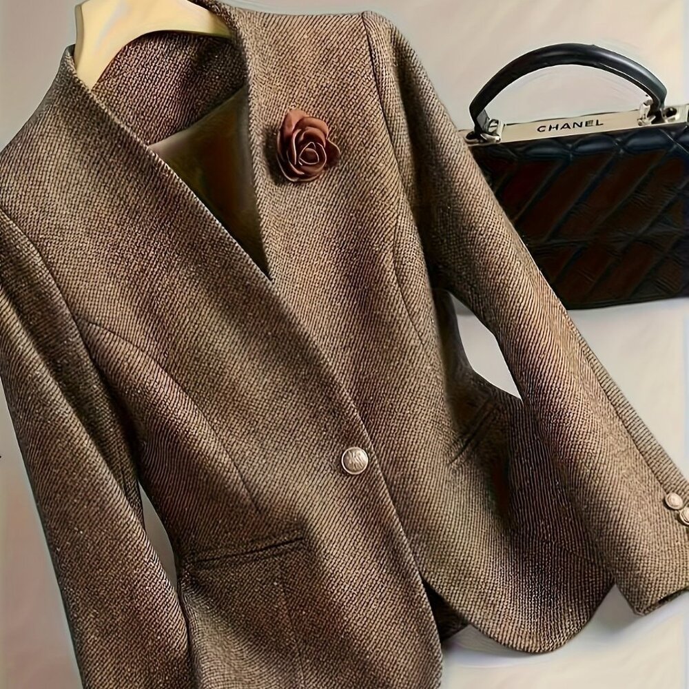 Sara Flower One Button Long Sleeve Blazer